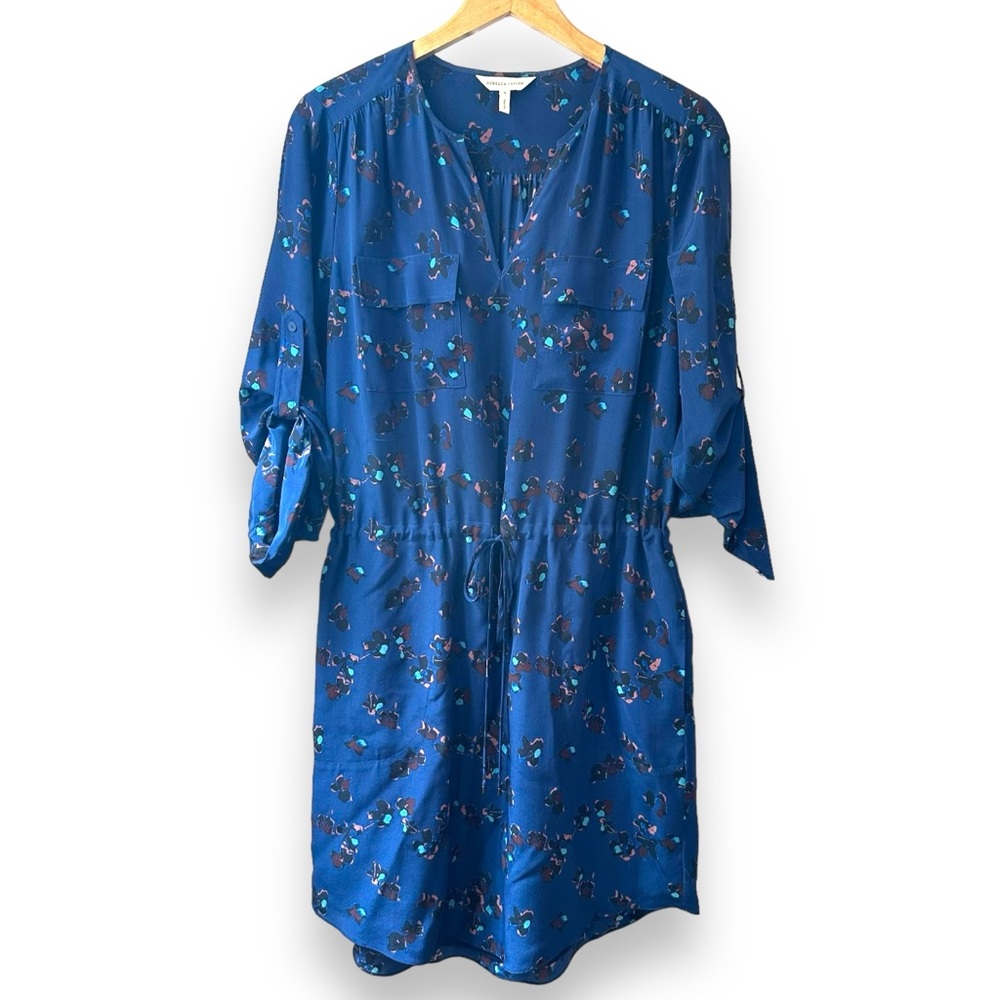 REBECCA TAYLOR | Silk Floral Dress Drawstring Waist Long Sleeves Button Down 8